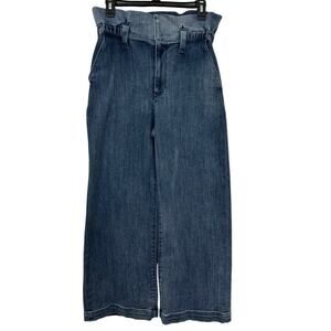 Express Medium Wash Cropped High Rise Wide Leg Paper Bag Waist Stretch Jeans 6